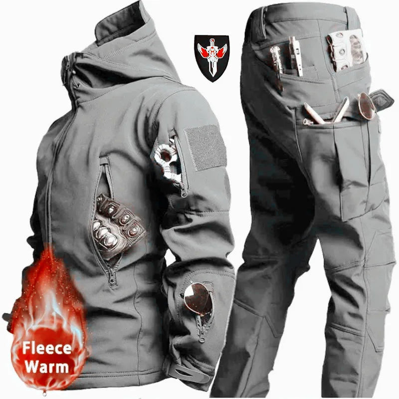 Men's Waterproof Soft Shell Tactical Jacket & Fleece Cargo Pants Set – Outdoor Hiking 5XL 6XL