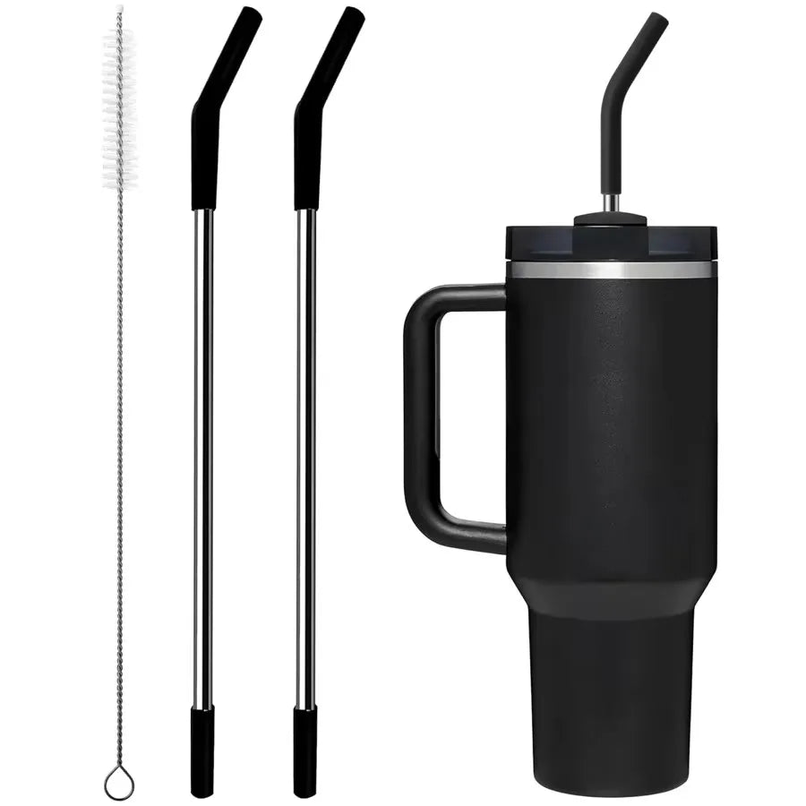 Replacement Straws for Stanley 40oz/30oz Tumbler – 2-Pack Stainless Steel Straws with Silicone Tips + Cleaning Brush