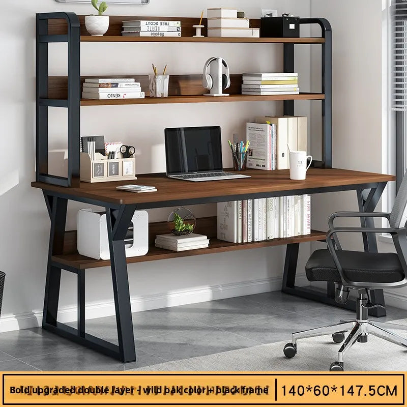 Computer Desk with Integrated Bookshelf — Simple Wood Writing Desk for Small Apartments, Multiple Sizes & Finishes