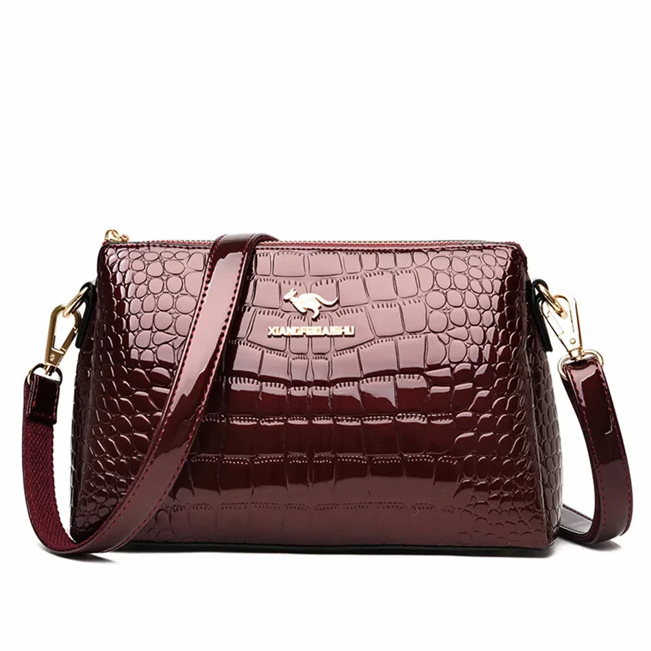 Luxury PU Alligator 3-Layer Flap Shoulder Bag – Sequin Crossbody Handbag for Women