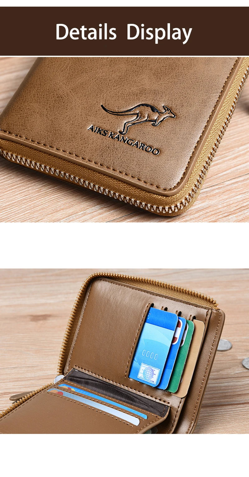 Men's RFID Leather Business Wallet – Zipper Card Holder Purse with RFID Protection