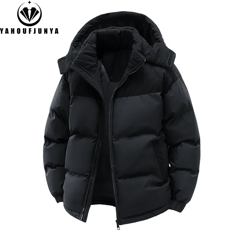 Men's Removable Hooded Windbreaker Parka Jacket – Warm Casual Outerwear for Autumn & Winter