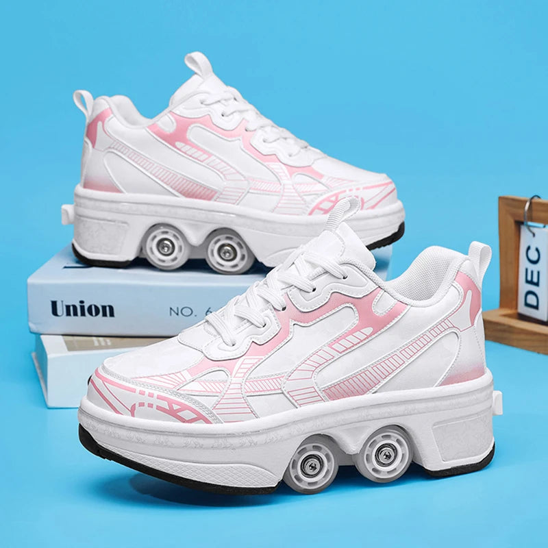 2-in-1 Deform Wheel Roller Skate Shoes – Invisible Removable Pulley, Automatic Walking & Skating Parkour Shoes