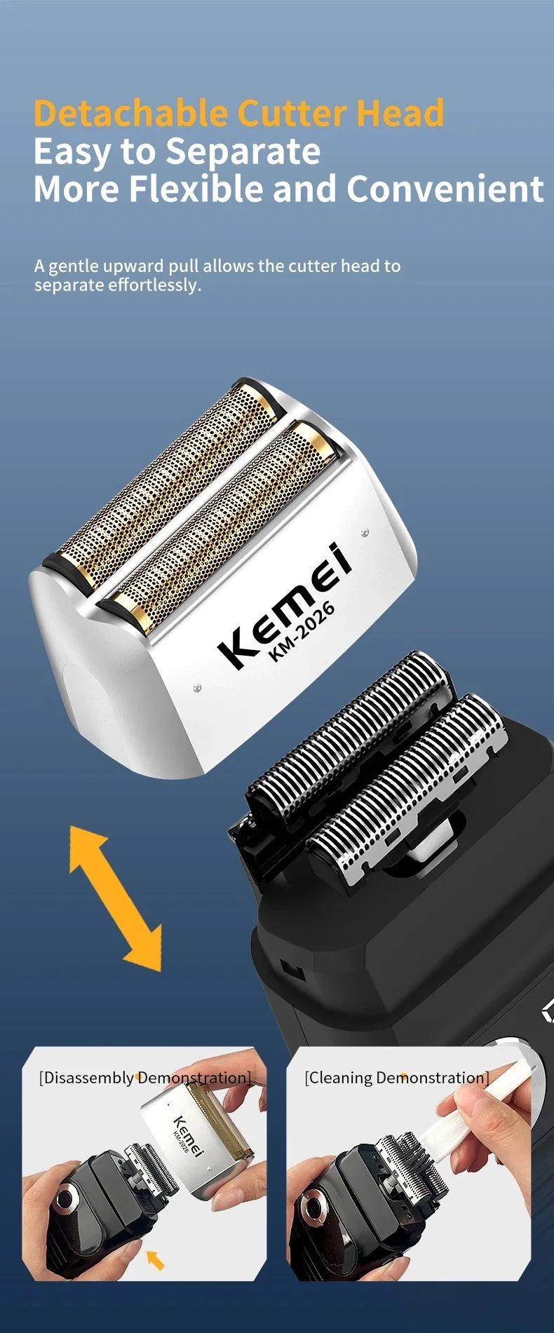Kemei KM-2026 / KM-2027 Foil Electric Shaver – Dual-Layer Blade, 120-Min Runtime, USB Rechargeable