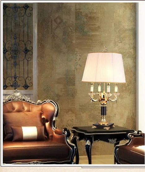 Crystal Table Lamp – Black or Beige Fabric Shade