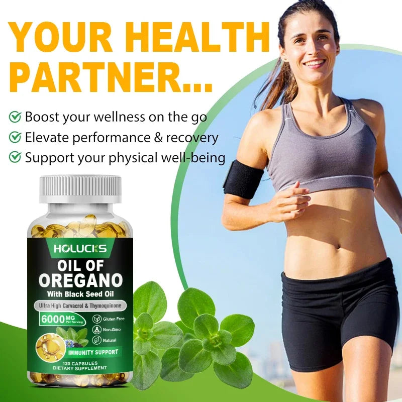 Oregano Oil & Black Seed Oil Softgels – Immune, Gut Health & Antioxidant Support, 60 or 120 Capsules