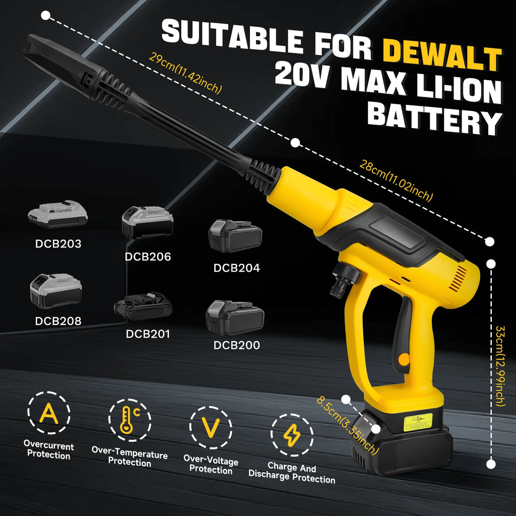 380W Cordless Brushless Pressure Washer – 653PSI, LCD Display, Foam Cannon Kit, DeWalt 20V Compatible (No Battery)