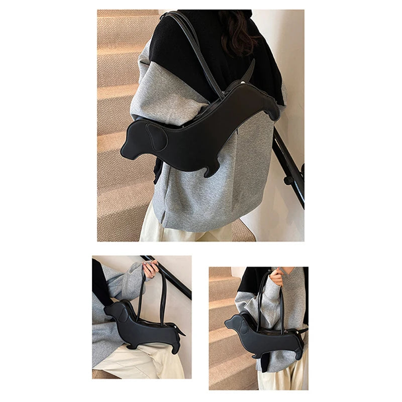 Funny Sausage Dog Kawaii Shoulder Tote Bag – Cute Creative PU Leather Handbag for Women