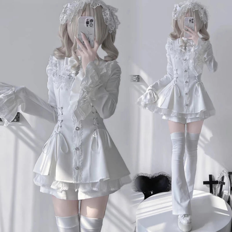 Japanese Gothic Lolita Mini Dress — Harajuku Y2K Bow Lace Ruffle Party Dress