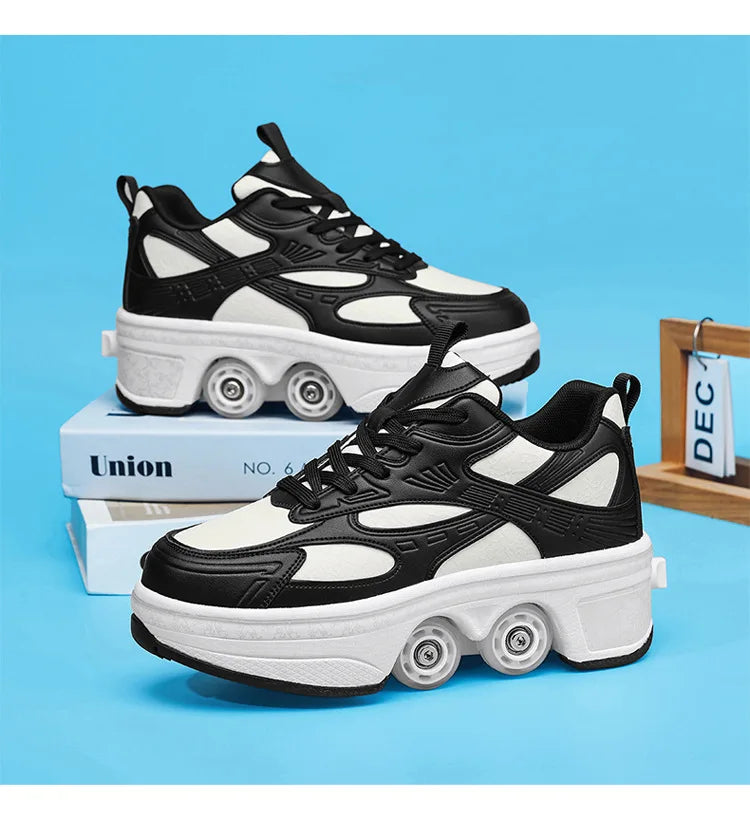 2-in-1 Deform Wheel Roller Skate Shoes – Invisible Removable Pulley, Automatic Walking & Skating Parkour Shoes