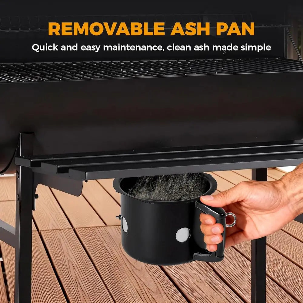 Portable 686 Sq. In. Charcoal BBQ Grill | Adjustable Air Vents, Built-In Thermometer, Folding Side Tables, 360° Wheels, Outdoor & Parties