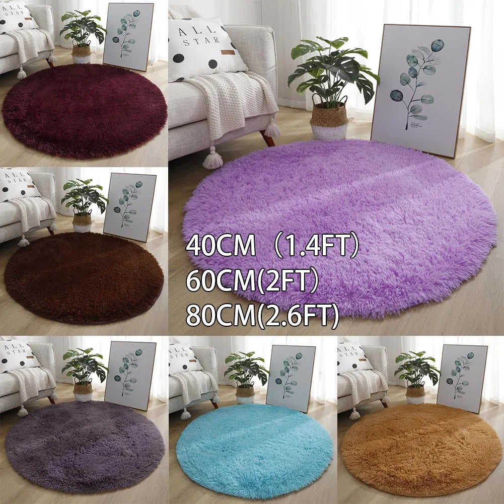 Super Soft Shaggy Area Rug – Anti-Slip 4cm Pile Round Rug for Living Room & Bedroom, 12 Colors & 3 Sizes