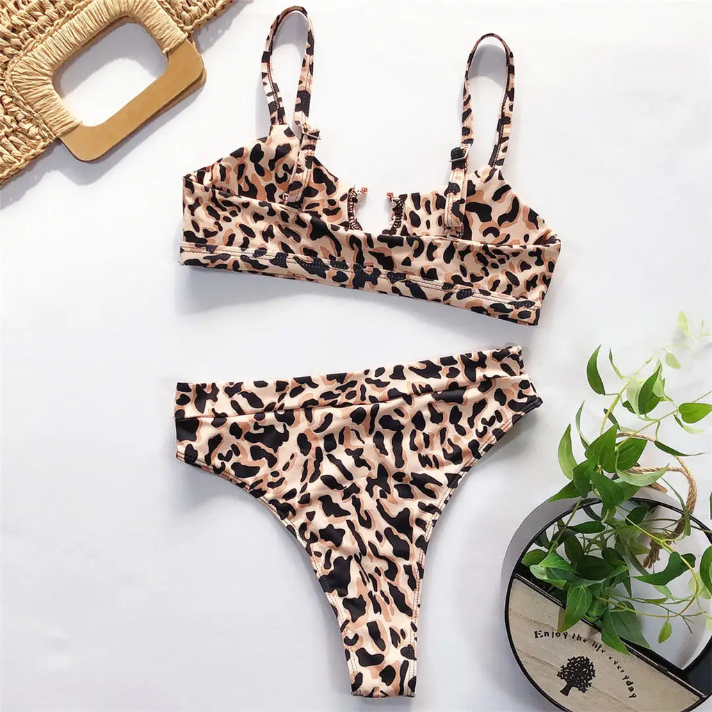 Leopard High Waist Bikini Set — Snake Print Two-Piece Swimsuit