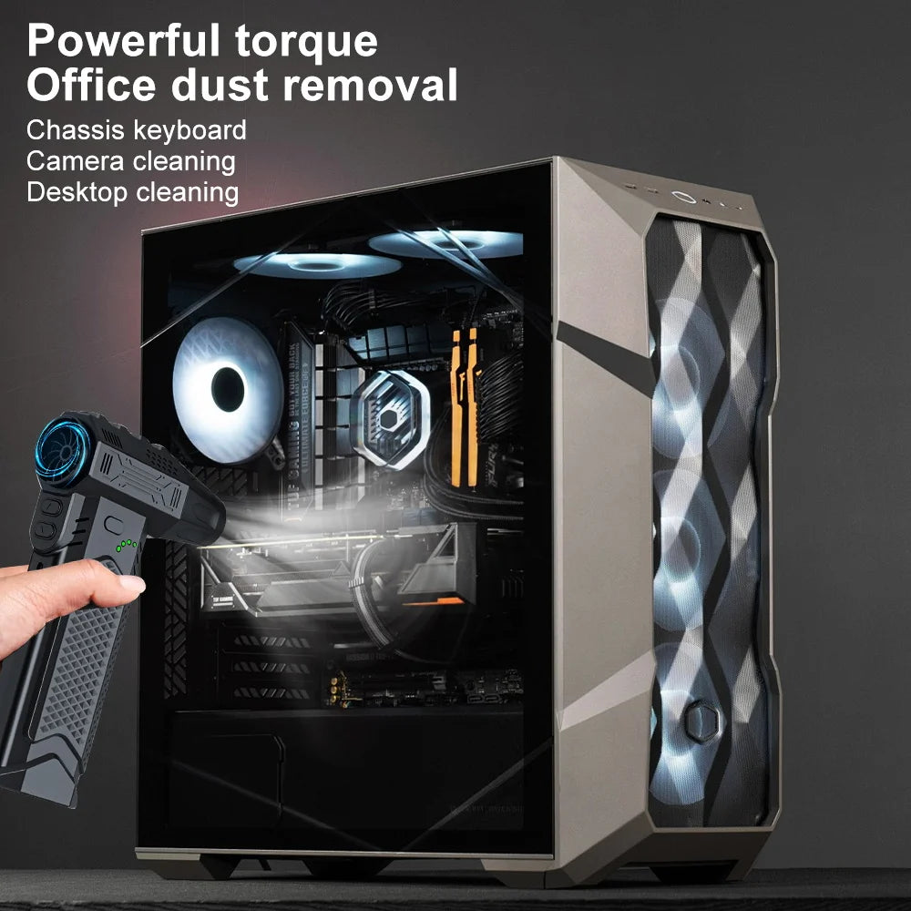 Turbo Jet Fan Blower & Air Duster — 130,000 RPM Brushless Motor, 4-Gear, 75W, Type-C Charging, 5 Nozzles