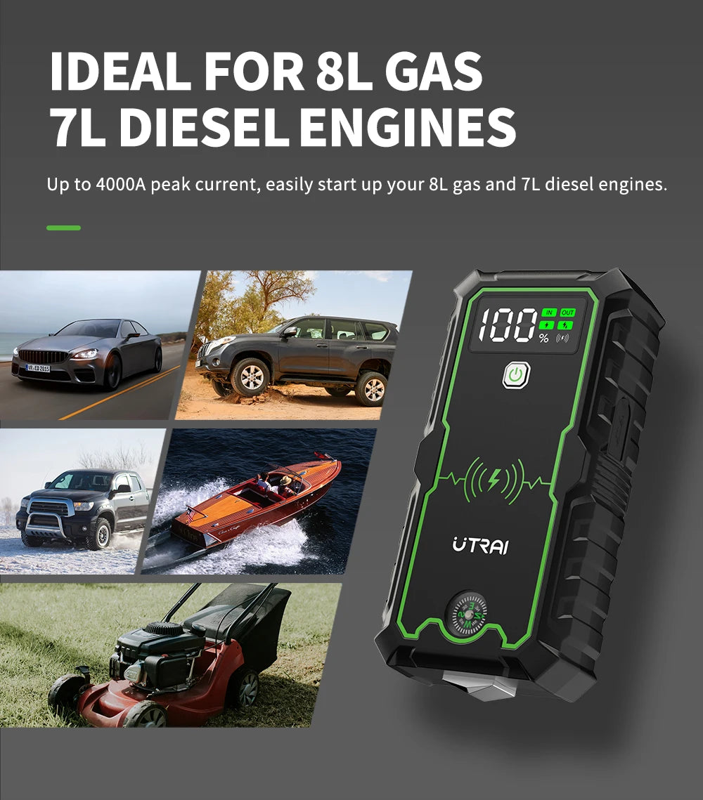 UTRAI 4000A Jump Starter — Portable 12V Car Battery Booster & Power Bank
