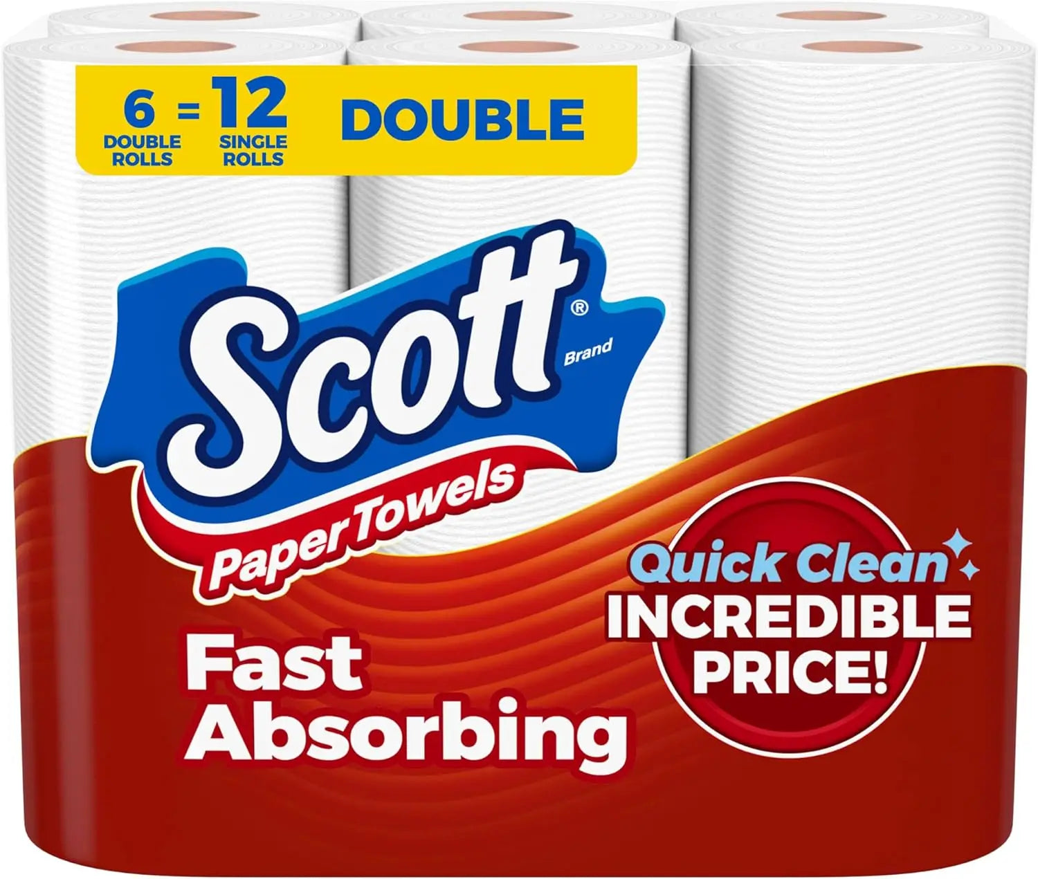 Clean More. Waste Less. — Premium Paper Towels | 6 Double Rolls, 108 Sheets Each, Deep-Cleaning Ridges, Lint-Free, Choose-A-Sheet