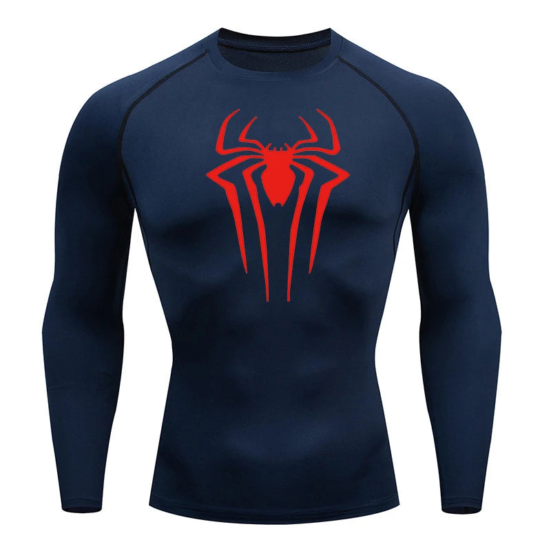 Men's Spider Print Compression Long Sleeve Shirt — Graphic Performance Base Layer