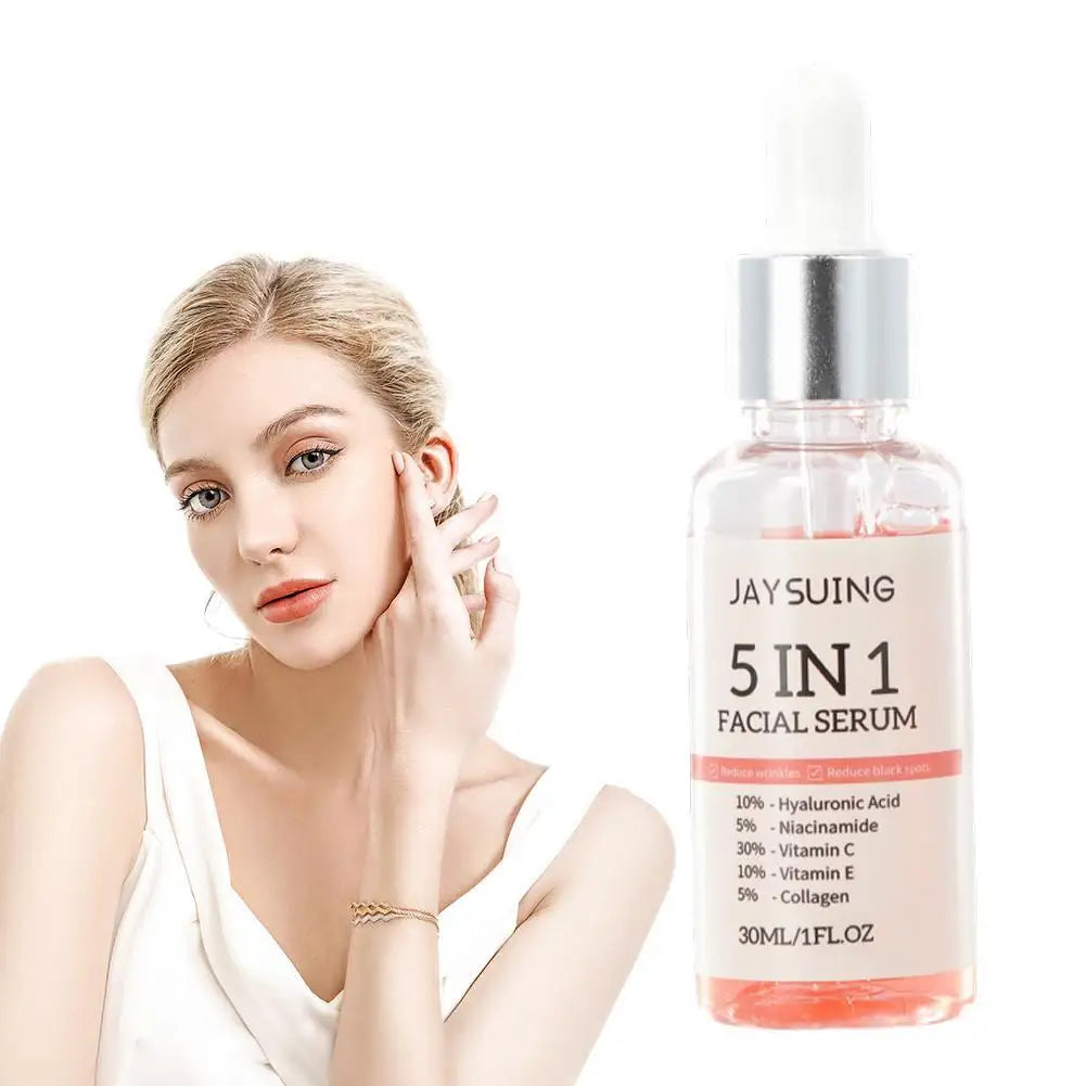 5-in-1 Vitamin C Brightening Face Serum — Hyaluronic Acid, Niacinamide & Collagen (30ml)
