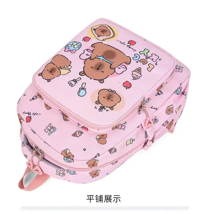 Capybara Backpack Set – Three-Piece Nylon School Set