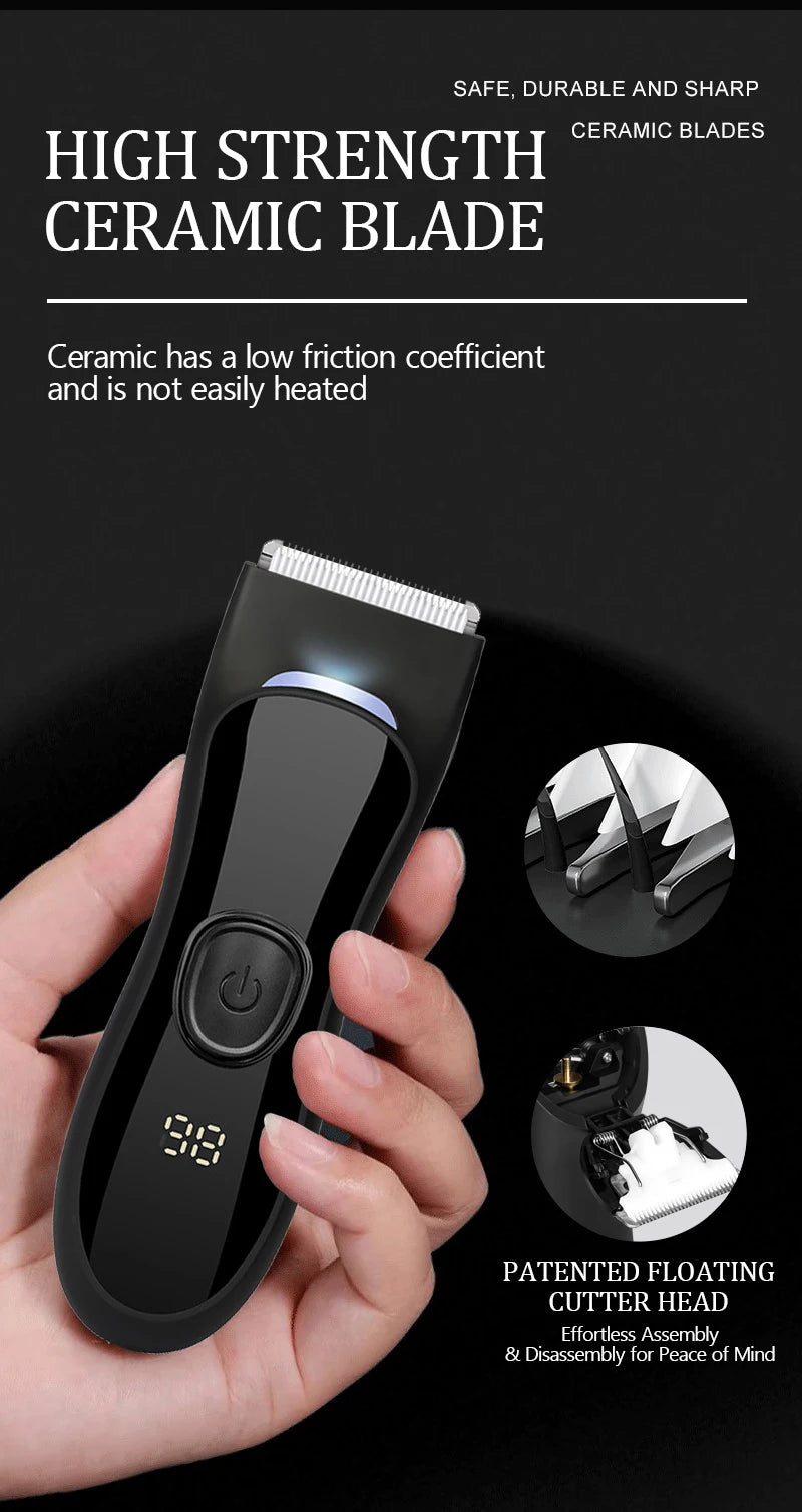 Men's IPX7 Waterproof Body & Beard Trimmer – LED Display, 4 Length Guards, USB Rechargeable