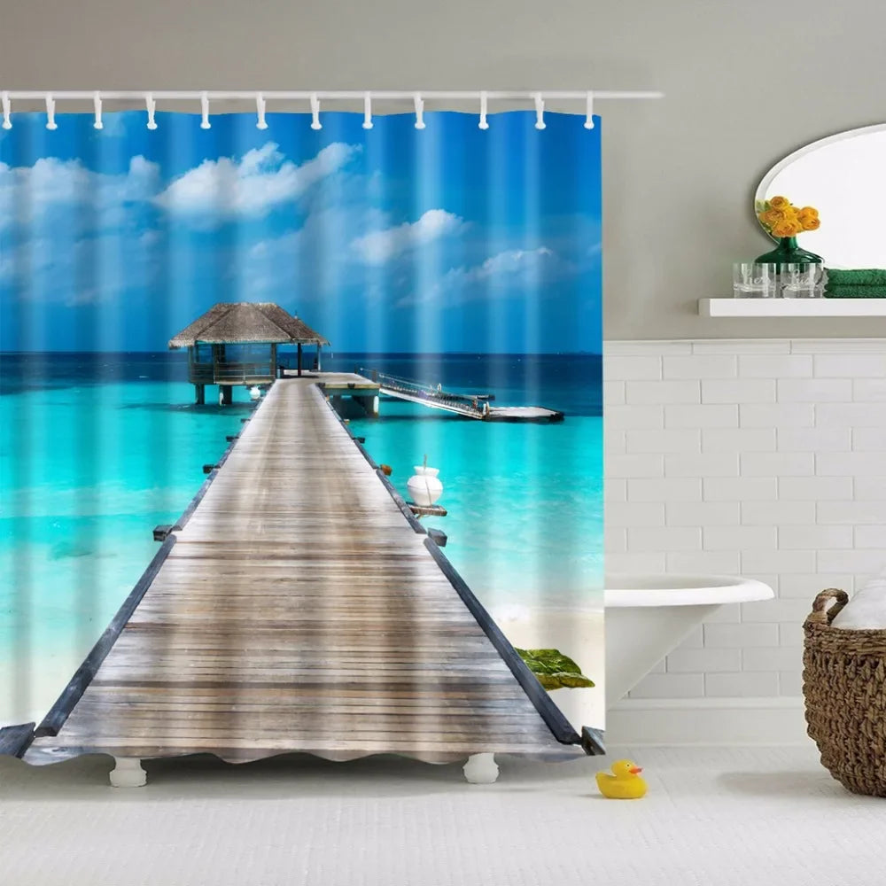 Seaside Beach Shells Bathroom Shower Curtain