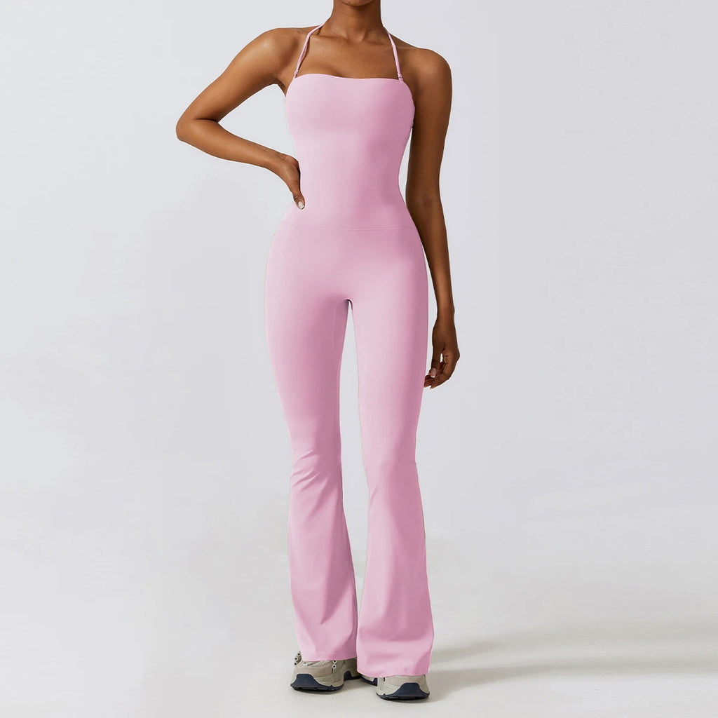 Women's Sleeveless Yoga Jumpsuit – Gym Flared Overalls Neck-Hanging Backless Sportswear