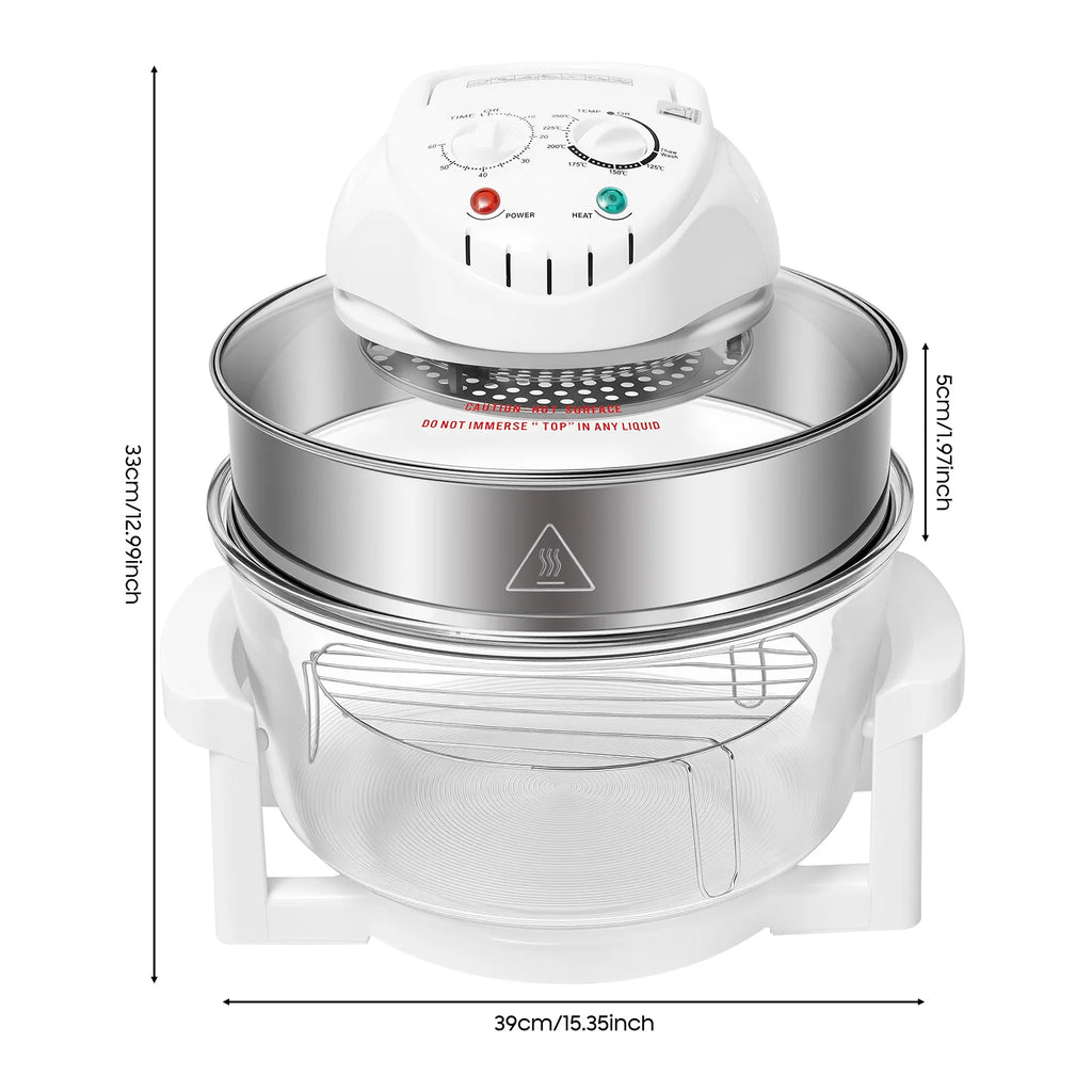 110V 17.96Qt Visual Air Fryer 1200-1400W 360° Hot Air Circulation Oil-Free Cooker with Grill Rack for Home Kitchen