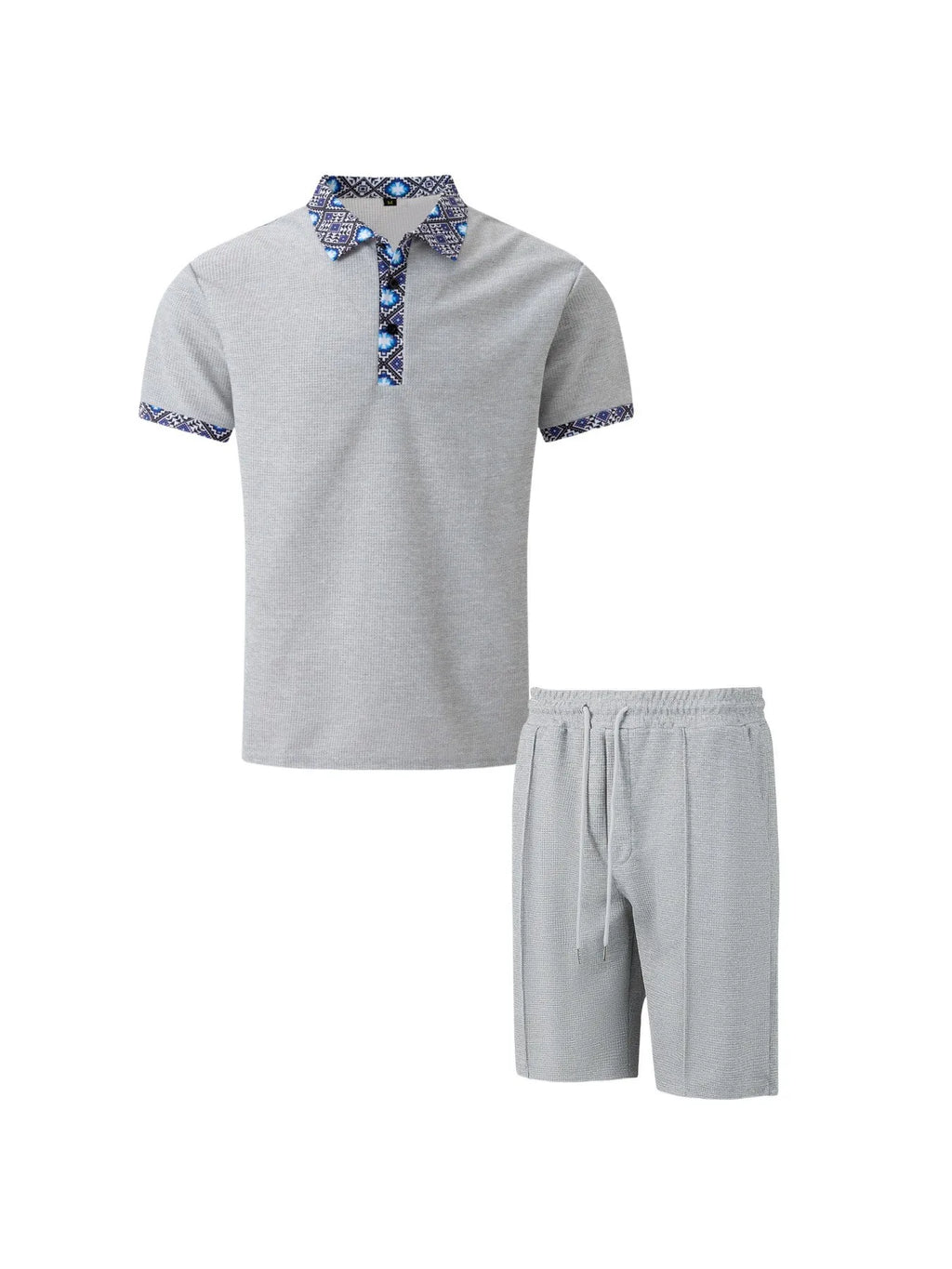 Men's Waffle Solid Color Zip Lapel Short Sleeve & Shorts Set – European Summer 2-Piece Suit