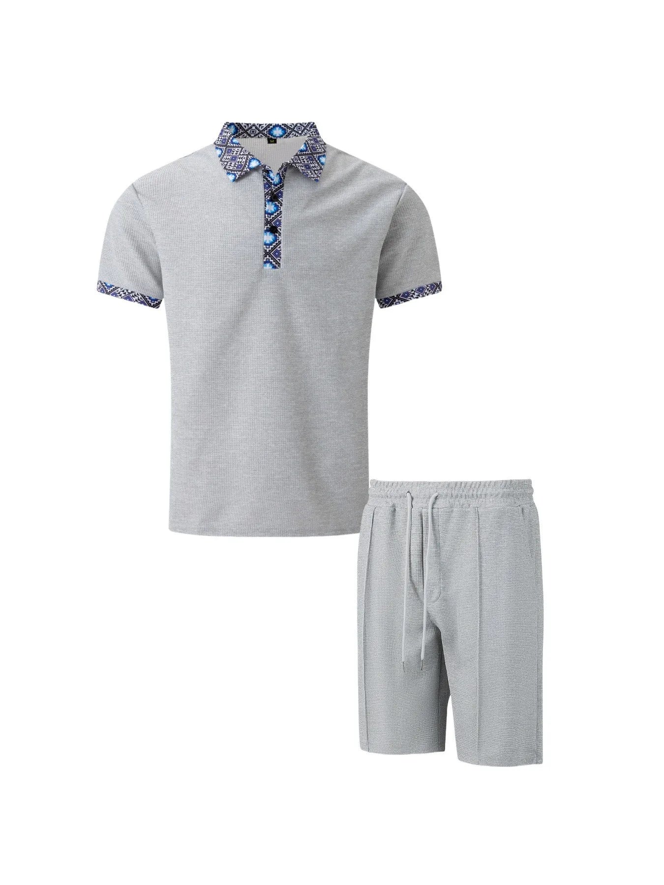 Men's Waffle Solid Color Zip Lapel Short Sleeve & Shorts Set – European Summer 2-Piece Suit