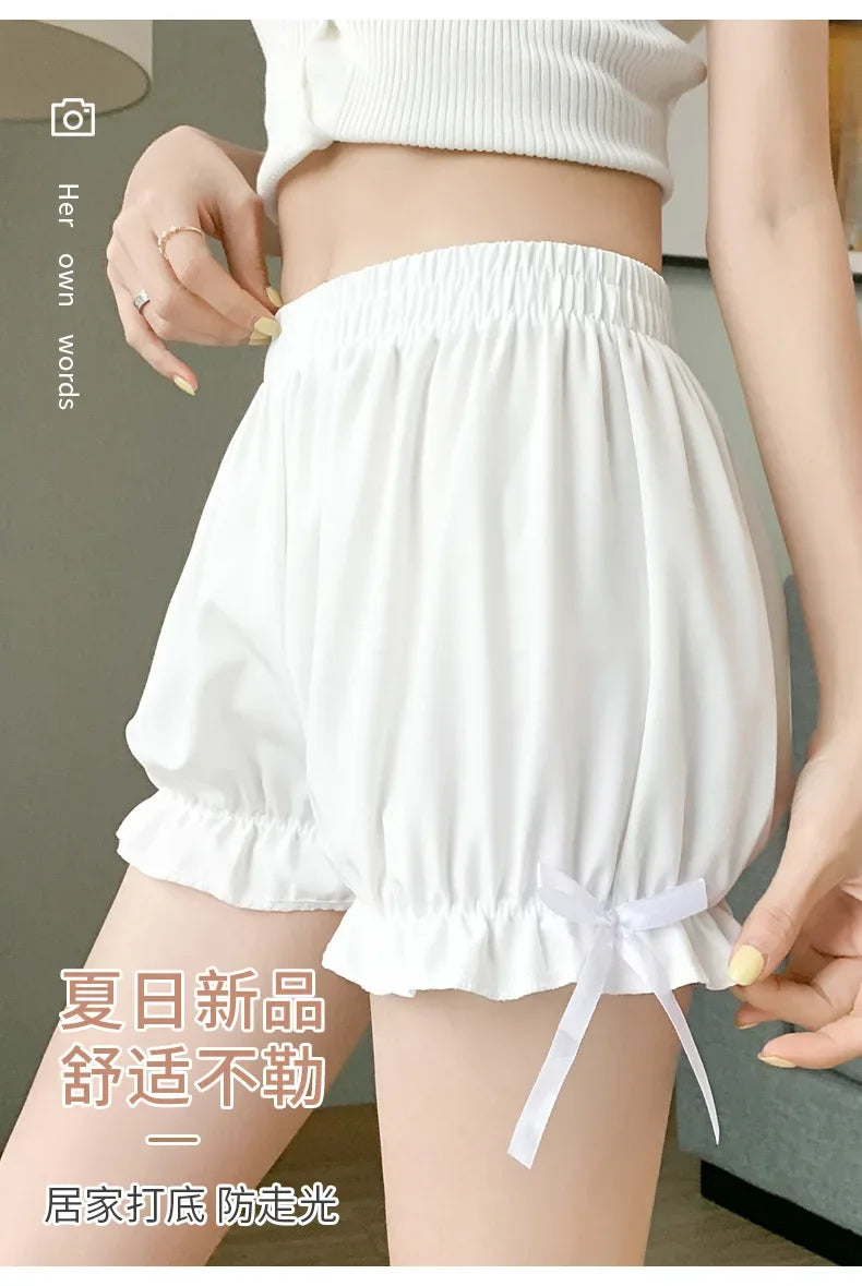 Women's Lace Ruffle Bloomers – Satin Anti-Exposure Safety Shorts Lolita Knickers Under Dress