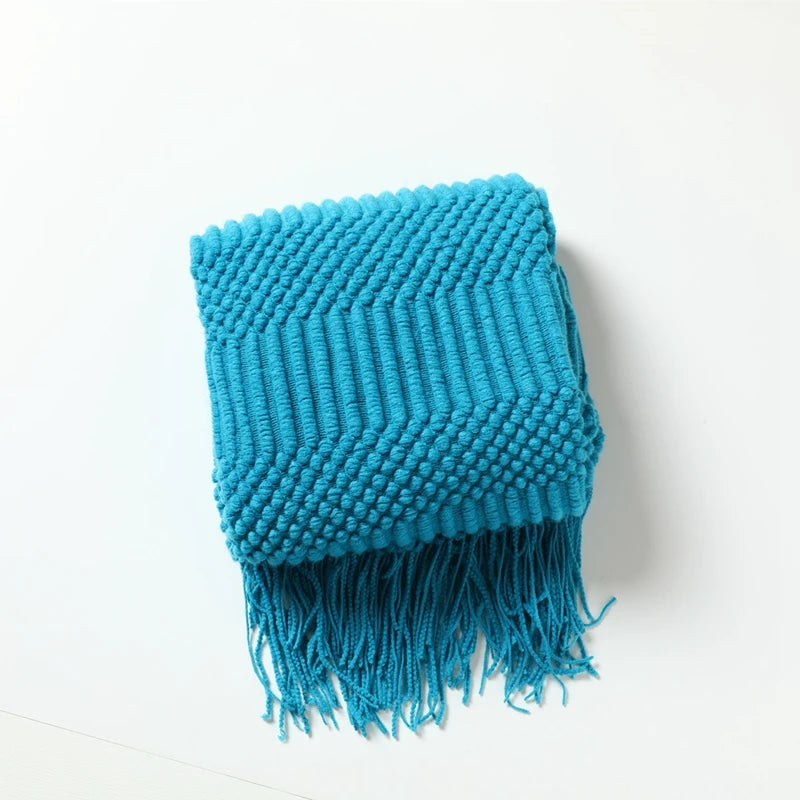 Knitted Acrylic Throw Blanket with Tassels – Chunky Farmhouse Style, 28 Colors & 2 Sizes