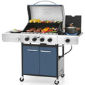 4-Burner Gas BBQ Grill with Side Burner | 42,000 BTU, 542 Sq. In., Porcelain Cast Iron Grates, Cabinet Style, Blue, Outdoor Cooking