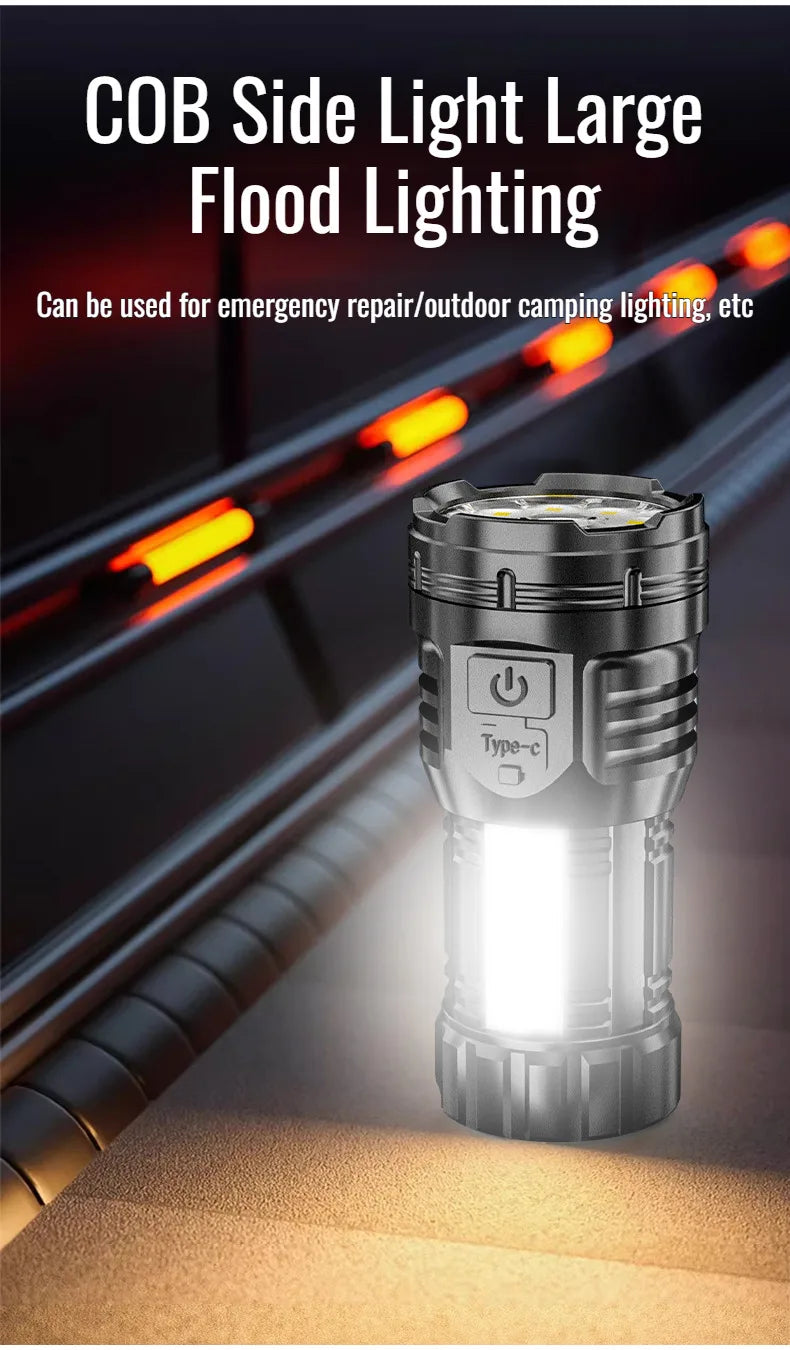 Mini LED Flashlight – USB Rechargeable, 10W, Adjustable Zoom, 100–200m, Waterproof Outdoor Torch