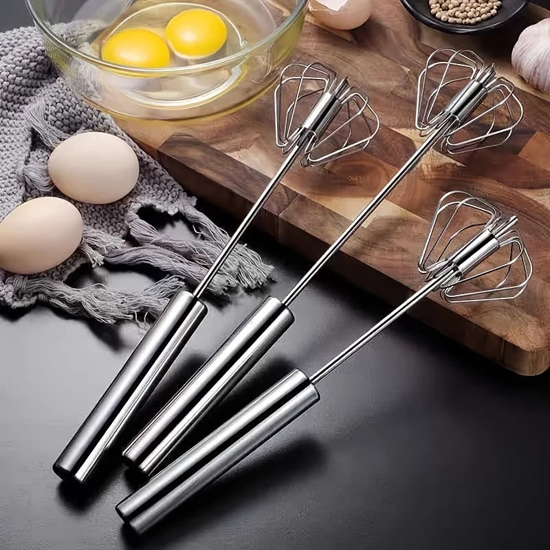 Whisk Faster. Bake Better. — Stainless Steel Semi-Automatic Egg Beater | S/M/L Sizes, Hand Push Mixer, Milk Frother, Kitchen Baking Tool