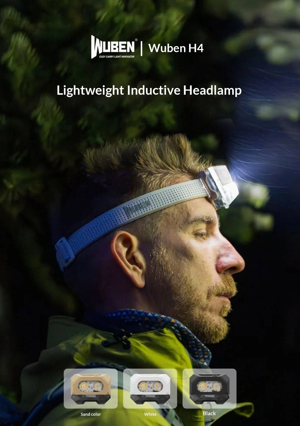 WUBEN H4 Rechargeable Headlamp – 800 Lumens, Adjustable Angle, Long Battery Life for Camping & Hiking