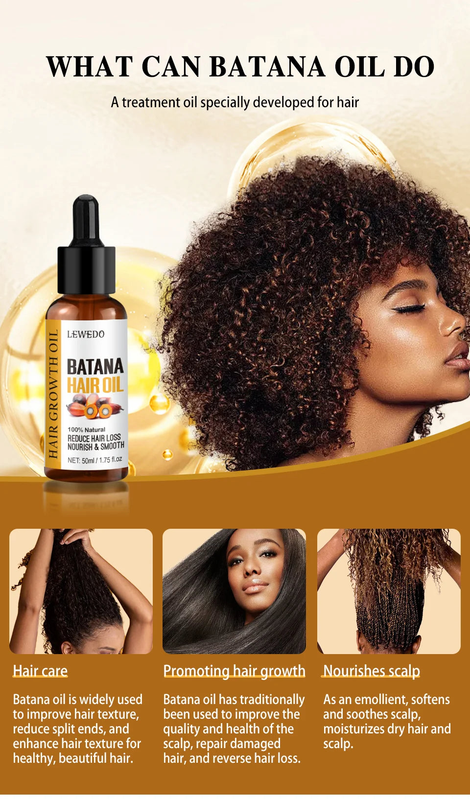 Batana Oil Hair Growth Serum — Anti-Hair Loss Essence for Thicker, Stronger Hair