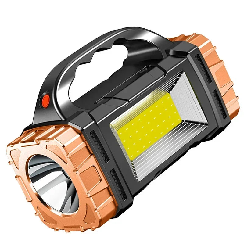 USB + Solar Rechargeable COB LED Flashlight – Powerful Outdoor Camping Torch & Portable Power Bank Searchlight
