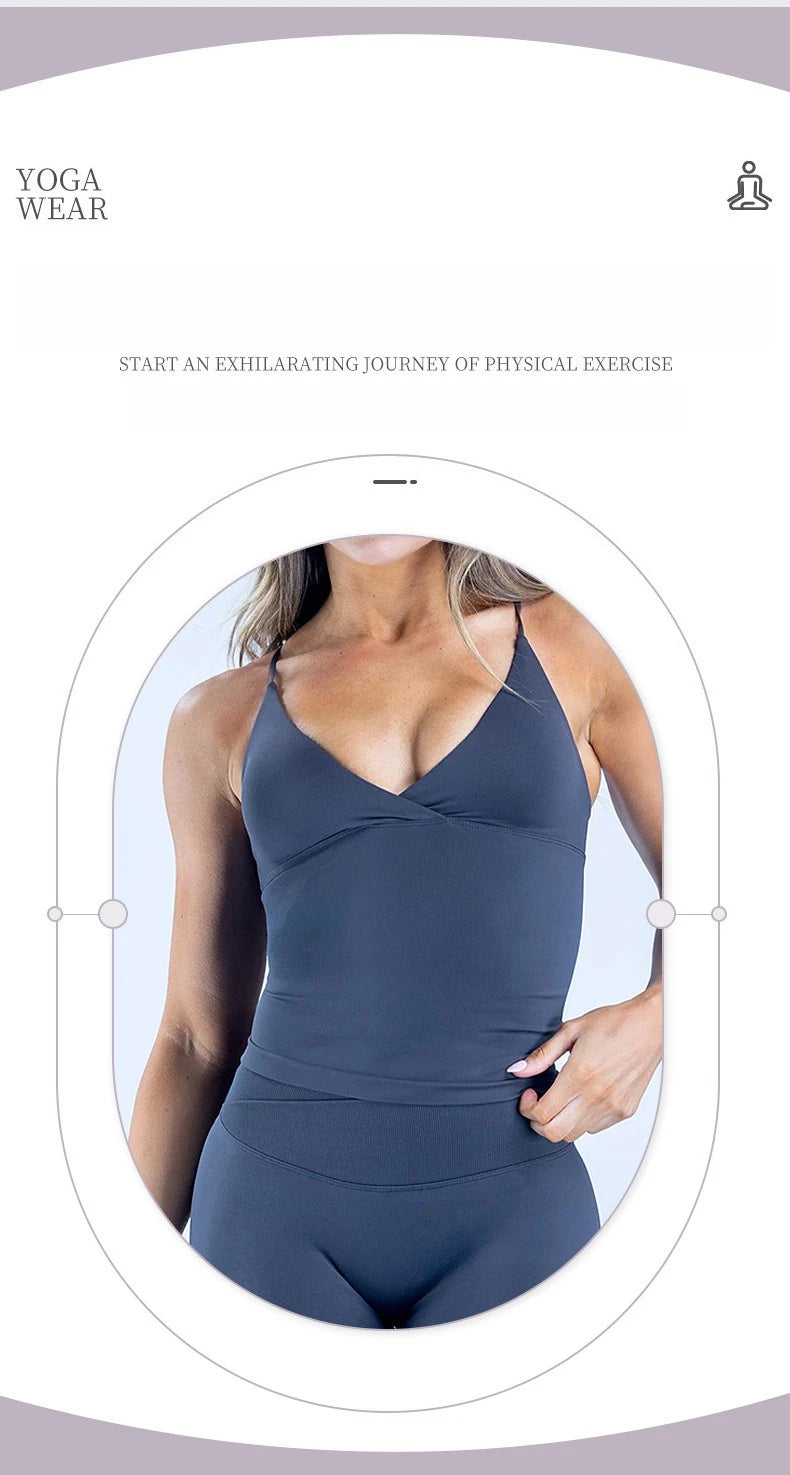 Women's Seamless Cross Sports Vest – Padded Backless Yoga Gym Workout Fitness Camisole