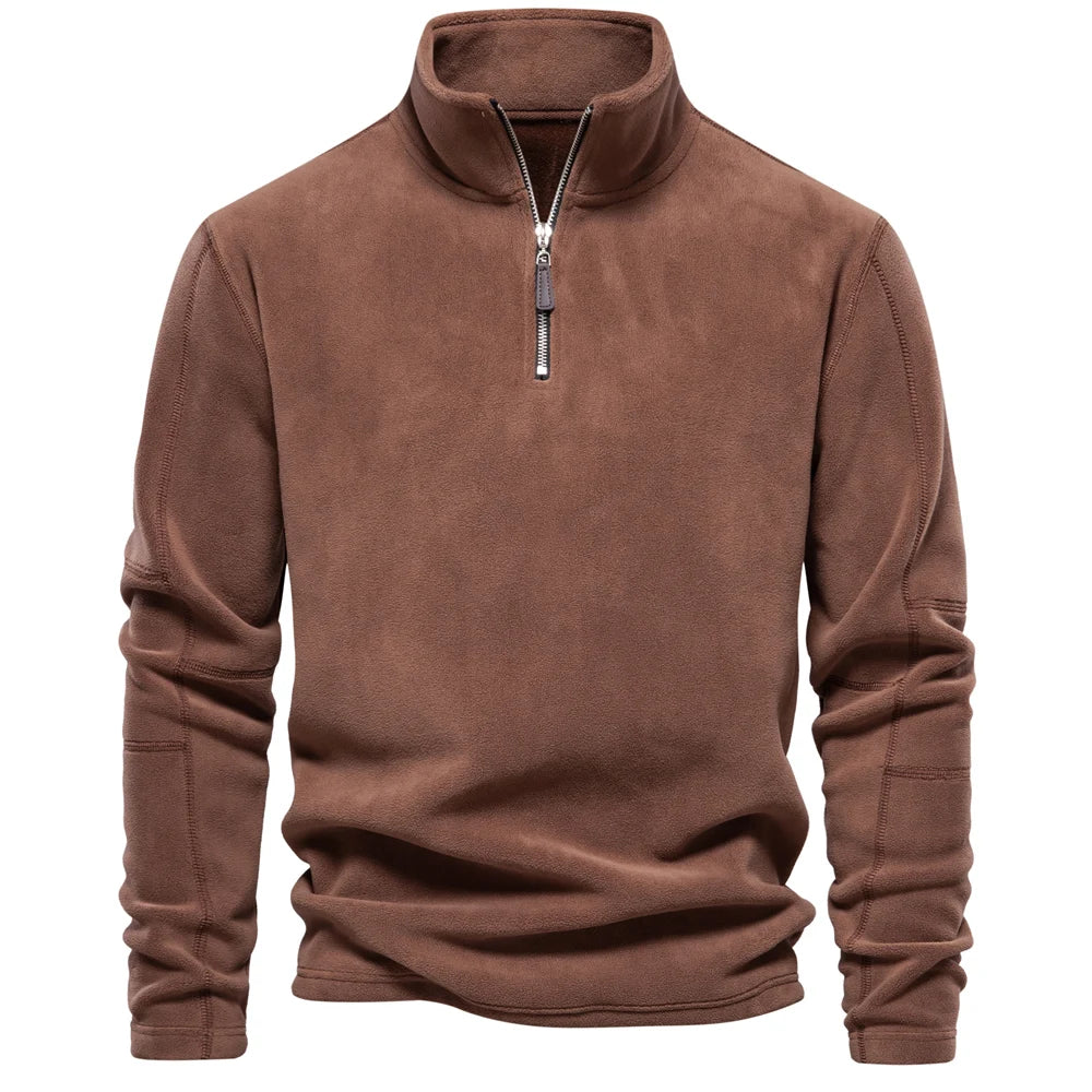 Men's Zip Neck Fleece Pullover Sweatshirt — Quarter-Zip Warm Layering Top