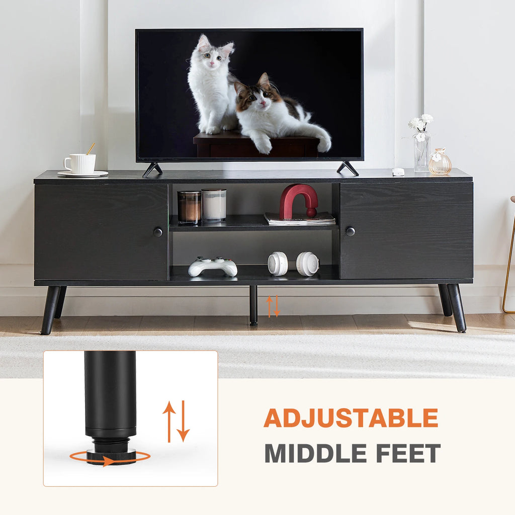 Wooden Fireplace TV Stand for 60" TVs — Entertainment Center with Adjustable Shelf & Storage