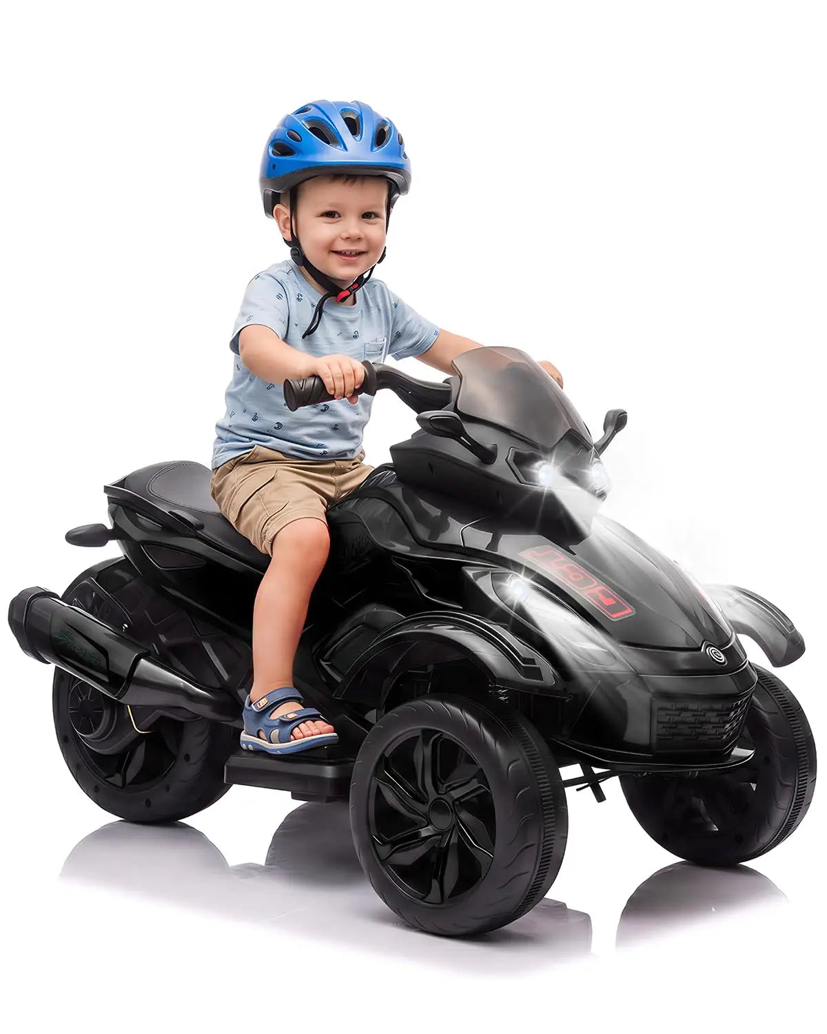 12V Kids Ride-On Car – Three-Wheel Electric Toy with Lights