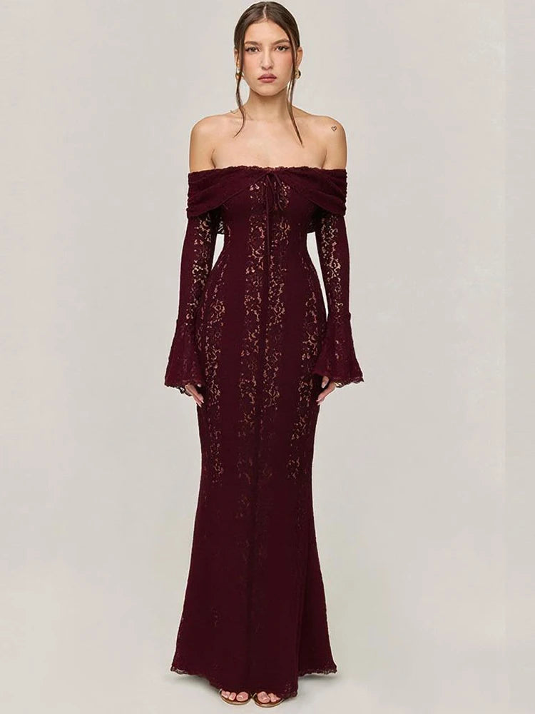 Elegant White Lace Evening Gown — Long Sleeve Wedding & Prom Dress