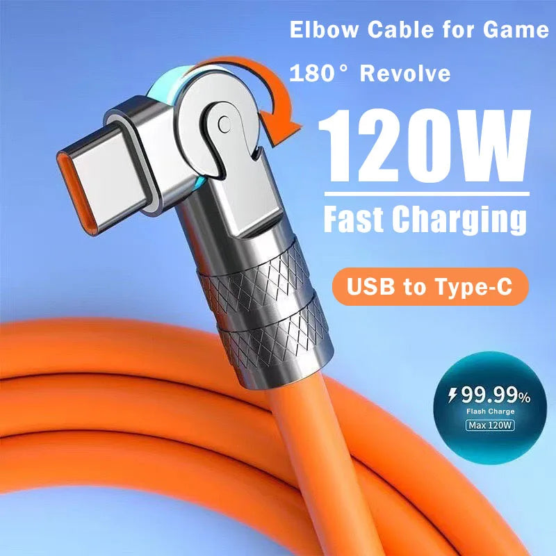 DAINU 120W 7A USB-C Fast Charge Cable – 180° Elbow Gaming Design, Liquid Silicone, 1m/1.5m/2m
