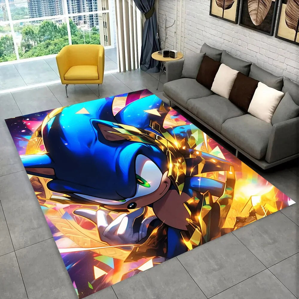 3D Retro Sonic Area Rug – Non-Slip Kids Carpet for Bedroom, Living Room & Playroom
