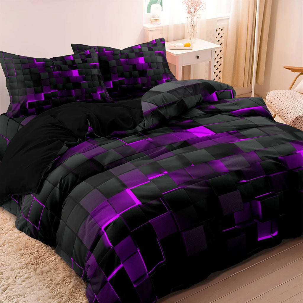 3-Piece Geometric Grid Plaid Duvet Cover Set – 1 Duvet Cover & 2 Pillowcases, Twin to King