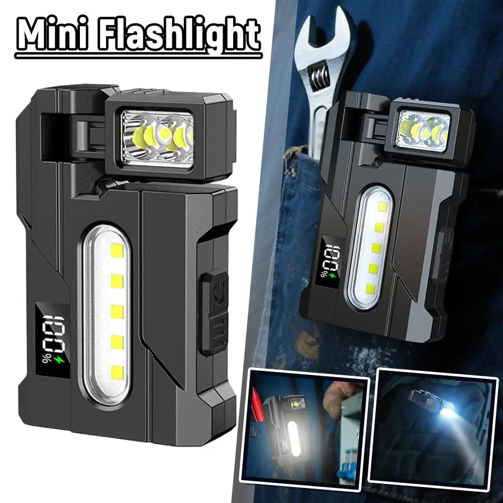 Mini COB LED Flashlight – 400 Lumen, 180° Rotating Magnetic Base, IP68, USB Rechargeable Work Light