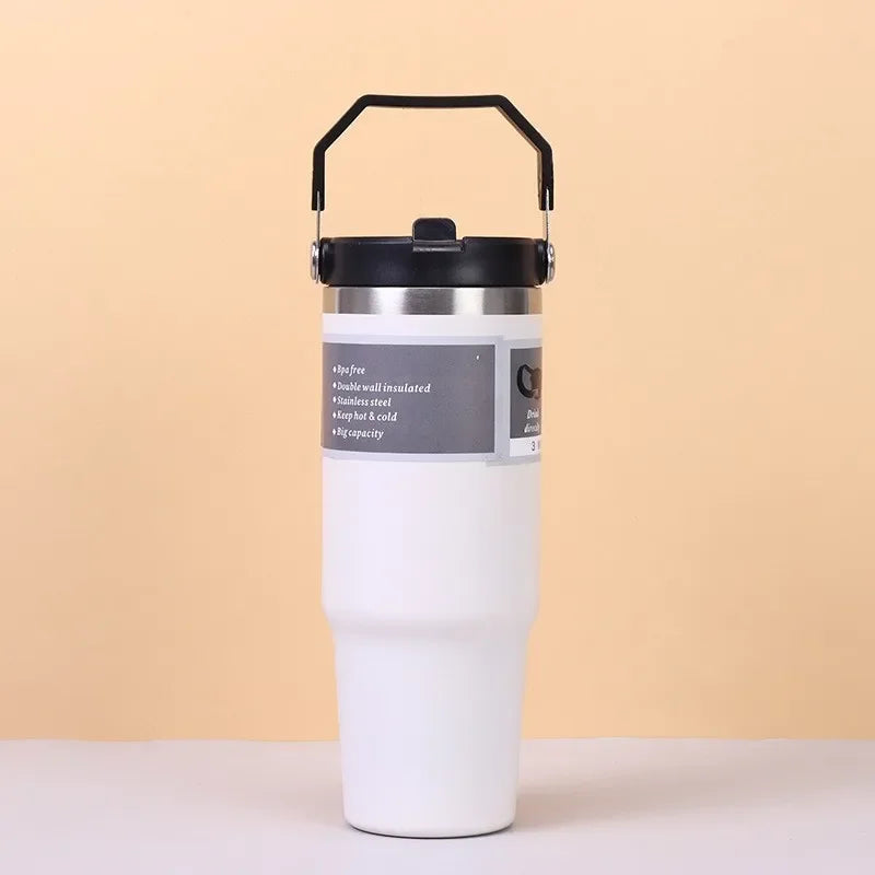 30oz Vacuum-Insulated SS Travel Tumbler with BPA-Free Tritan Lid – Hot & Cold, 900ml, Black/Green/Pink/White