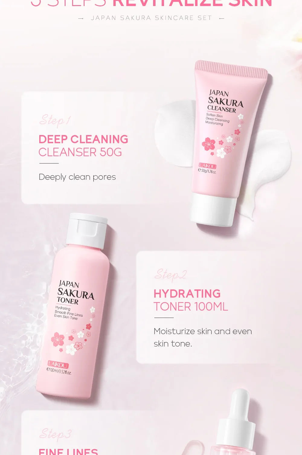 LAIKOU Sakura 5-Piece Korean Skincare Gift Set — Moisturizing & Brightening Routine