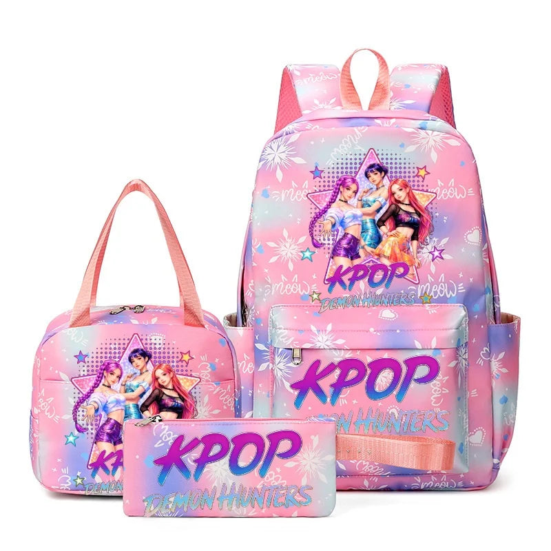 KPop Demon Hunter 3-Piece Backpack Set – School Bag, Shoulder Bag & Clutch