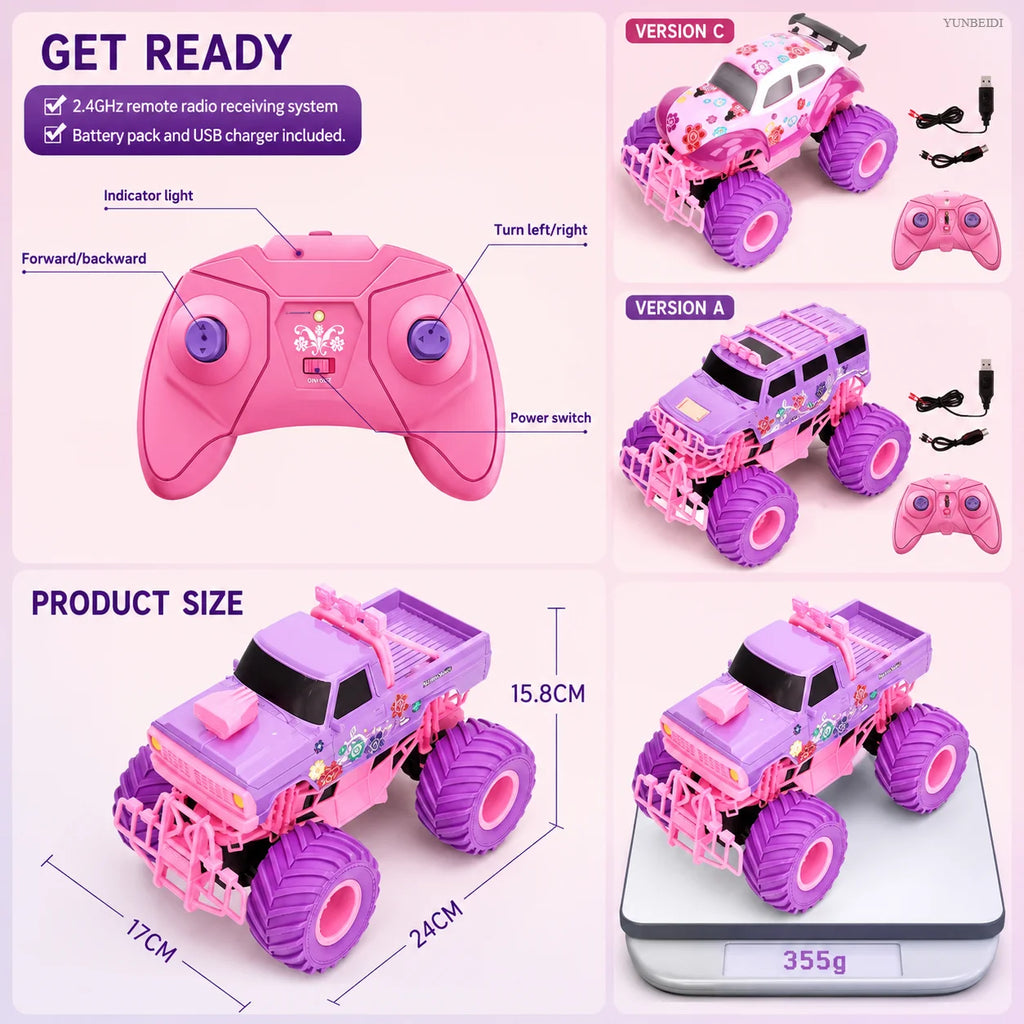 1:16 Pink Remote Control Car 2.4G_Hz Spray Music Light DIY Sticker Racing Car 1:18 Climbing Off-road Toy Car Kids Festival Gifts